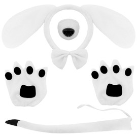 5Pcs Puppy Dog Ears Costume Set Long Ears Headband Bowtie Nose Tail Paw Glove Costume Floppy Animal Cosplay Accessories Adult