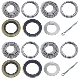 GREPSPUD 2 Sets for 1'' Axle Trailer Hub Bearings Kits, L44643 / L44610 Bearings Set with D-style Spindle Tang Washers, 12192TB 15192TB Grease Seals, Cotter Pins for 2000-2200 lbs BT8 Straight Spindle