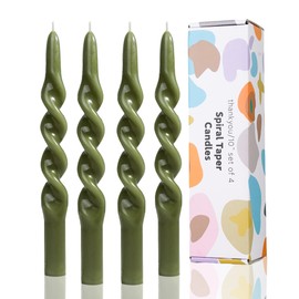 LPUSA Olive Spiral Taper Candle Tapered Candlesticks,Twisted Taper Candles for Table Decor Housewarming Gift Idea-10inch,4pcs(Olive Green-B)