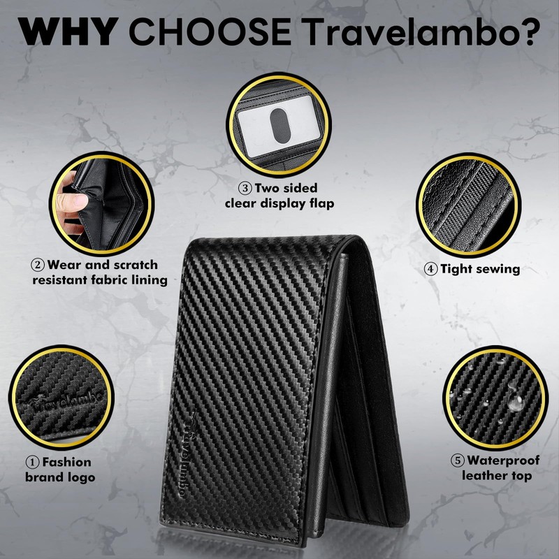 Travelambo Black Wallet for Men, Premium Classic Leather RFID Blocking
