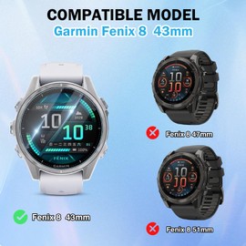 EasEasy 3 Pack Compatible for Garmin Fenix 8 43mm Screen Protector with Auto-alignment Installation Frame, HD Clear 9H Full Protection Tempered & Anti-scratch for 43mm Fenix 8 Glass Watch Protective Film
