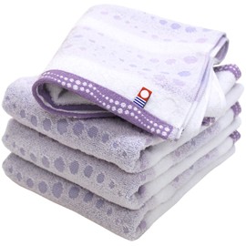Imabari Towel, Certified, Face Towel, Hiorie Geometric Jacquard, Claire, Set of 4, Purple, Made in Japan, Imabari Brand, Quick Drying, 100% Cotton, Polka Dot Pattern