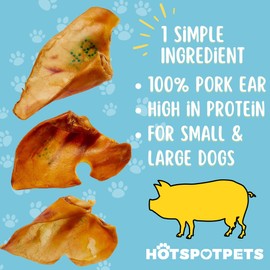 hotspot pets Pig Ears for Dogs (10 Pack), All-Natural Whole Dog Chews Pigs Ears, Single Ingredient & Highly Digestible | Rawhide Alternative for Small & Large Dogs