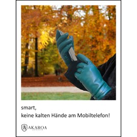 AKAROA ESTD 2019 ISA Women's Leather Gloves, Touchscreen Function, Italian Leather, Recycled Knitted Lining Made of 50% Cashmere and 50% Wool, 4 Sizes S - XL, Isa2 Bottle Green