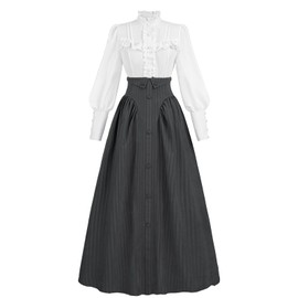CR ROLECOS Edwardian Victorian Dress for Women 1800s Renaissance Ball Gown Costume with Pockets Black XXL