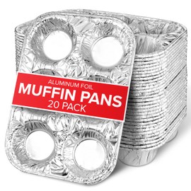Stock Your Home (20-Count Disposable Muffin Tins 6-Cup, Standard Size Foil Muffin Pans, Aluminum Cupcake Tin for Baking, To-Go Trays for Bake Sales, Parties, Holidays
