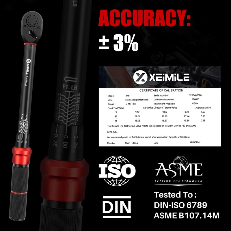 XEIMILE 3/8-Inch Drive Click Torque Wrench - 5-45 Ft-Lb/6.8-61Nm, Dual-Direction