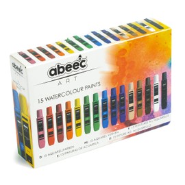 abeec Water Colour Paints – Watercolour Paint Set With 15 x 10ml Watercolour Paint Tubes – Art Supplies - Assorted Watercolour Paints - Watercolour Paint Set For Adults And Kids - Arts And Crafts