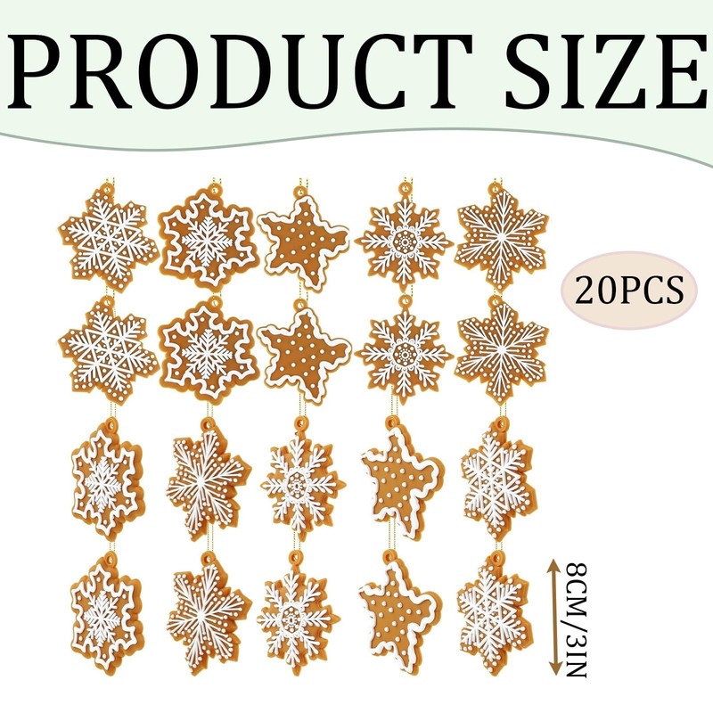 20 PCS Snowflakes Gingerbread Christmas Decorations, Cute Christmas Tree Decorations,