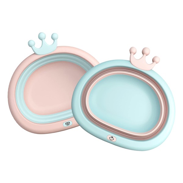 2 Pack Collapsible Wash Basin Set for Baby, Multipurpose Portable Baby Wash Basin Washing Up Basin for Home, Kitchen, Outdoor Travelling (Pink+Blue)