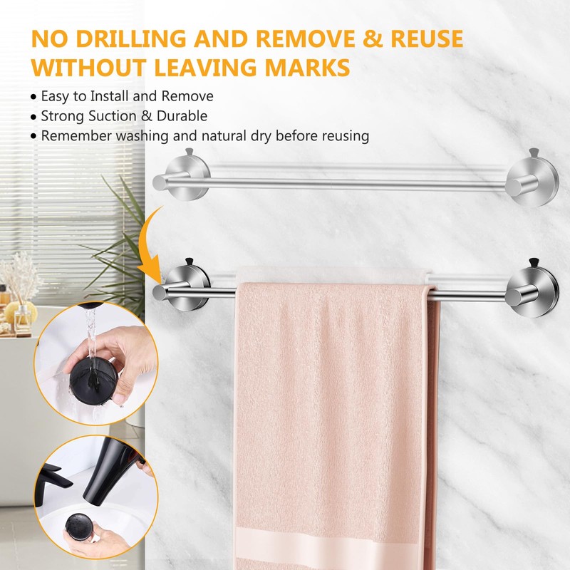 ANMEISH Suction Cup Towel Rail 60CM for Bathroom,SUS304 Stainless Steel