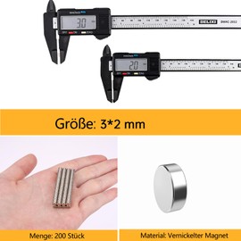 GoldRock Pack of 200 Mini Magnets Round, Small Magnets Strong 3 x 2 mm, Neodymium Magnet, Fridge Magnets for Crafts, Magnets Strong Hold Mini for Whiteboard, Pin Board, Magnetic Board, Door, Card,