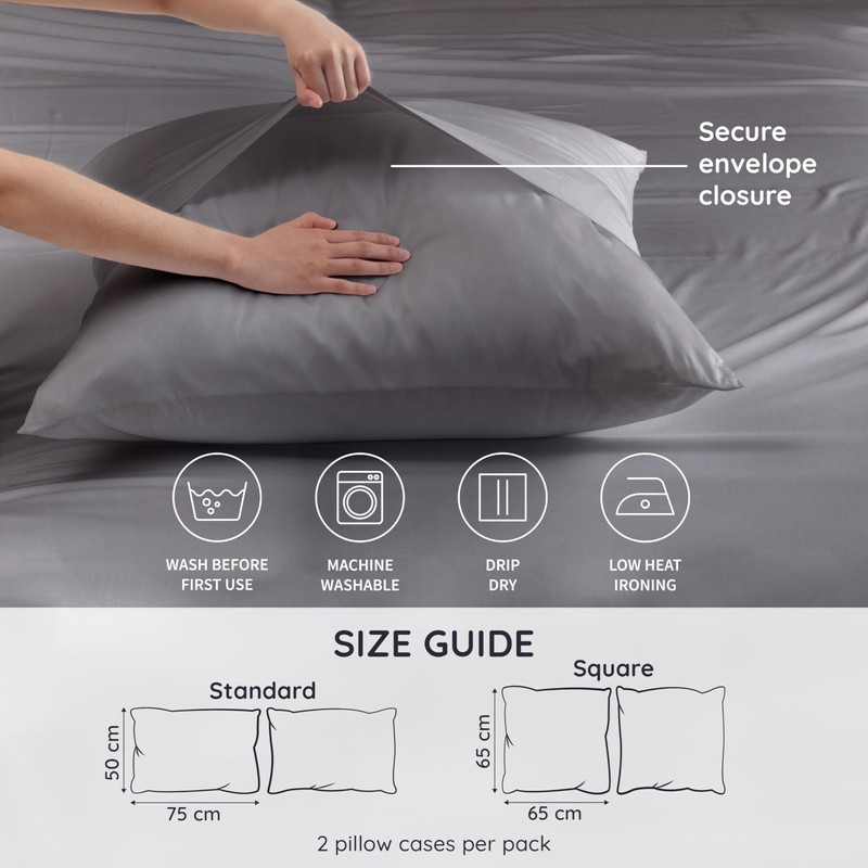 Dark Grey Pillow Cases 2 Pack | Standard Pillow Cases