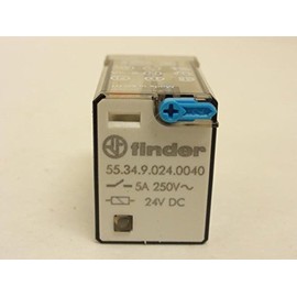FINDER 55.34.9.024.0040 24 VDC Coil, 4 PDT, 7 AMP, Agni Contact, INDUCTIVE, Lockable Test Button, MECH Indicator, Plug-in Relay