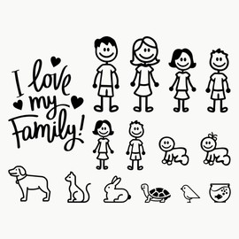 AUTODOMY Happy Family Stickers Pack of 15 for Car (Black)