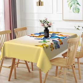 TTQYFNM 60x120inches Butterfly Rectangle Tablecloth Colorful Butterflies Printed Yellow Table Cover Spill Proof Washable Polyester Fabric Table Cloth for Dining Room Kitchen Indoor Outdoor Home Decor