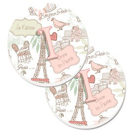 Caroline's Treasures Letter I Love in Paris Pink Set of 2 Cup Holder Car Coasters CJ2002-ICARC, 2.56, Multicolor