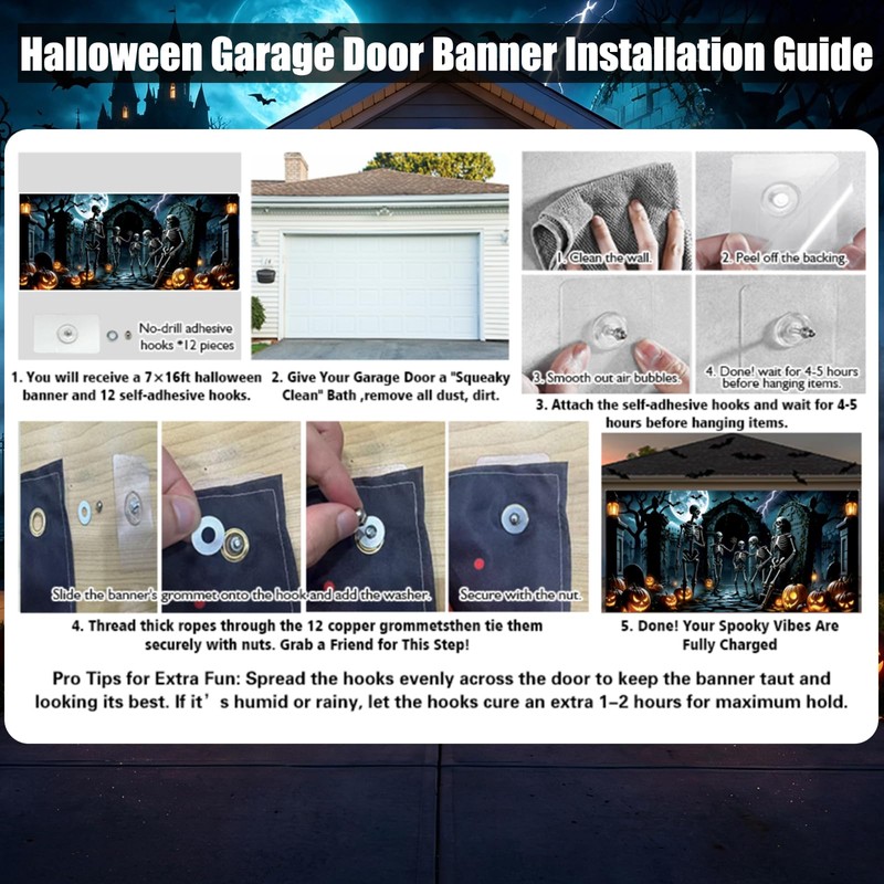 7 x 16 ft Halloween Garage Door Cover, Skull Garage