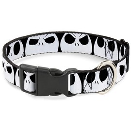 Buckle-Down Collar para Perro con Clip de plástico para Pesadilla Antes de Navidad, 7 Expresiones de Jack Negro y Blanco de 11 a 17 Pulgadas de Ancho