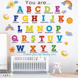 Wall Decals Alphabet Wall Stickers Removable ABC Wall Stickers Colorful Learning Educational Wall Sticker Removable Peel and Stick Wall Décor for Kids Bedroom Nursery Classroom Decorations