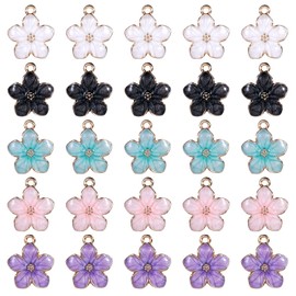 25PCS Flower Charms, 5 Colors Flower Pendant, Enamel Charms for Jewelry Making, Colorful Alloy Pendants for Necklaces, Bracelets, Anklets, Earrings and DIY Crafts (Pink, Purple, Blue, White, Black)