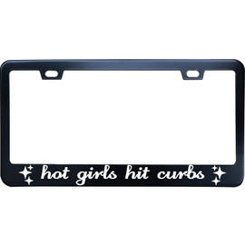 XHuiZio Hot Girls Hit Curbs License Plate Frame, Matte Black Stainless Steel License Plate Frame 2 Hole & Screws, 12x6 Inch Fits Standard US/Canada