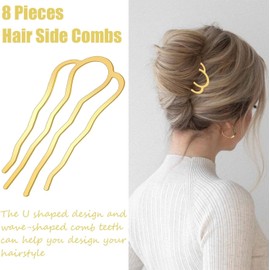 8 Pieces Hair Side Combs, Metal Hair Fork Clip Hair Pins for Buns 4 Prong Hair Updo U-Shape Clip Hair Pins Hair Sticks for Women Hair Styling Tool Accessories(Assorted Color)