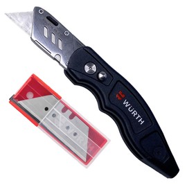 WÜRTH Profi Trapez Klingenmesser + 10 zusätzlichen Trapezklingen mit 1/4 Zoll Bithalter Teppichmesser 071566515