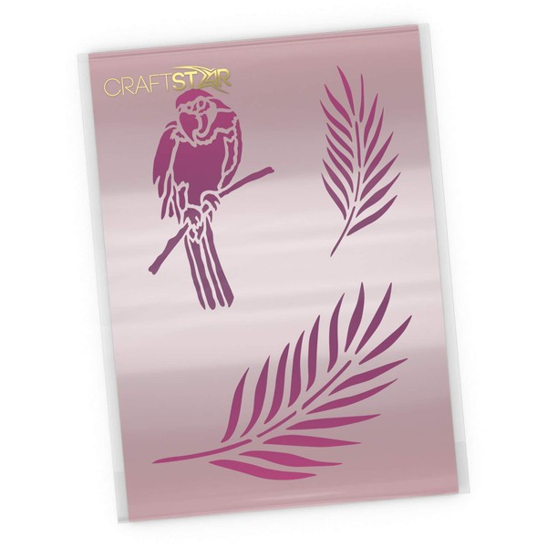 Parrot and Palm Fronds Stencil - Tropical Bird & Foliage