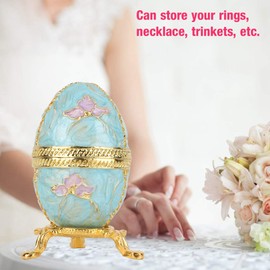 Hztyyier Egg Jewelry Box, 2inch Vintage Enameled Light Blue Faberge Egg for Jewelry Trinket Holder Box or Home Decoration Gift