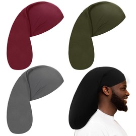 Tatuo 4 Pieces Unisex Jumbo Dreadlock Cap Long Dreads Hair Head Wrap Sleeping Cap Hair Accessories Sleep Bonnet for Men Women(4 Pcs,Black, Dark Gray, Burgundy, Army Green)
