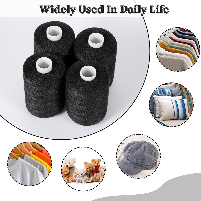 4Pcs Thread for Sewing, 1000 Yard per Black Sewing Threads,