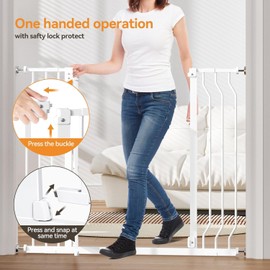 Extra Tall Baby Gate with Cat Door - Upgraded 29.5-43" Wide Child Gate with Adjustment Pet Door, Auto Close Easy Walk Thru Baby Gate, Wall Mounted Gate Includes 4 Wall Cups 2 Extensions Included