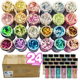 s High Flash Spring Holographic Solvent Resistant Chunky Glitter 24 Bottle for Nails Art Eye Makeup Face and Bodycolor: Set5-24 mix colors/Glitter