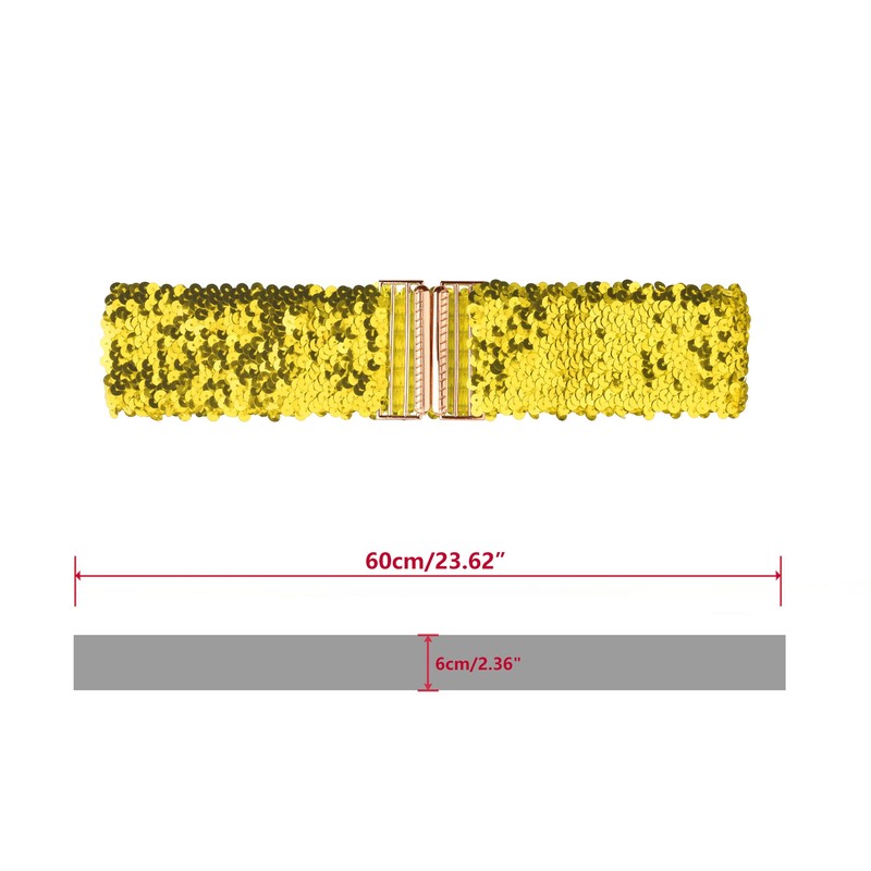 Allegra K Women's Elastic Dress Belt Sequins Metal Interlock Buckle,
