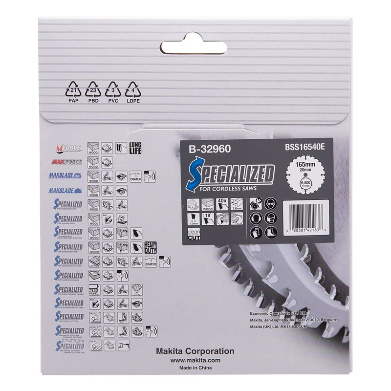 Makita B-32960 Specialized Blade for Cordless Saws 165x20x40T