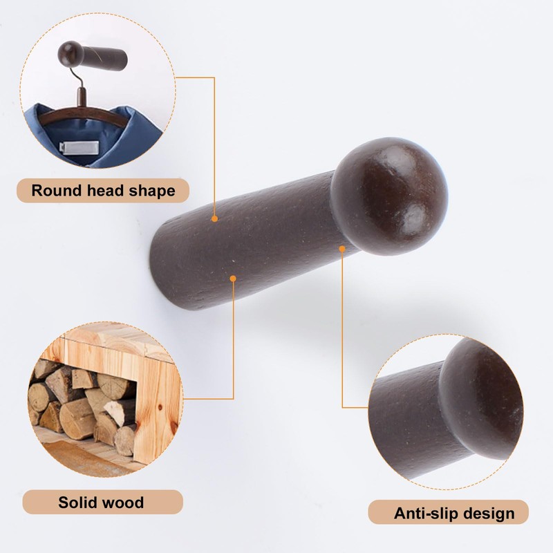MOROBOR Wooden Shaker Pegs, 10pcs Decorative Coat Peg Natural Wood