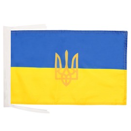 AZ FLAG UKRAINE COAT OF ARMS FLAG 18'' x 12'' cords - UKRAINIAN SMALL FLAGS 30 x 45cm - BANNER 18x12 in