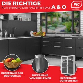 PIC Fruit Fly Trap, Fruit Fly Trap and Vinegar Fly Trap, 2 Attractant Containers with 4 Glue Traps for Extra Long Effect, Tool to Fight Fruit Flies, Suitable for Kitchen