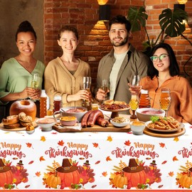 GREHUMOR Thanksgiving Turkey Tablecloth Happy Thanksgiving Party Supplies Fall Turkey Pumpkin Give Thanks Plastic Disposable Table Cover for Autumn Harvest Theme Party Table Decorations