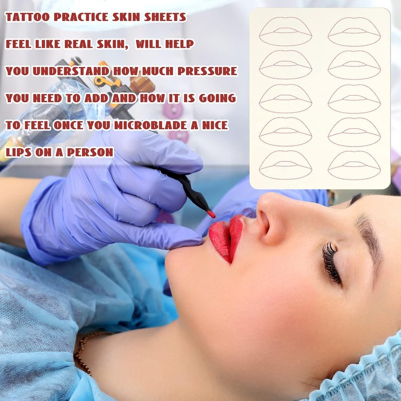 5 hojas de silicona falsas para practicar tatuajes de labios,
