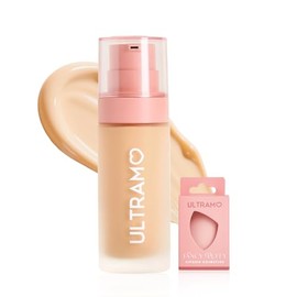 ULTRAMO Base de Maquillaje con FPS15 PA++, Cobertura Natural, Acabado Mate, 6 Colores Disponibles, Incluye una Esponja de Maquillaje Color Aleatorio (