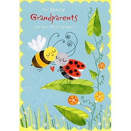 Designer Greetings Bumblebee and Ladybug Kiss Juvenile Wedding Anniversary Congratulations Card for Grandparents
