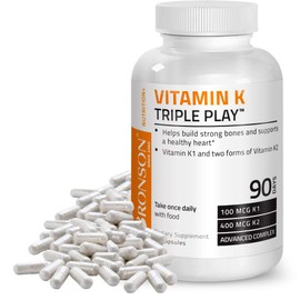 Bronson Vitamin K Triple Play (Vitamin K2 MK7 / Vitamin K2 MK4 / Vitamin K1) Full Spectrum Complex Vitamin K Supplement, 90 Capsules