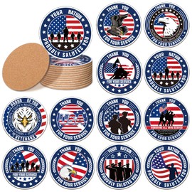 Potchen 12 Pcs Veteran Day Coasters Gifts Absorbent Cork Base USA