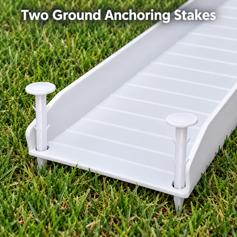 Rainwater Gutter Downspout Splash Block – White Ribbed PP Plastic