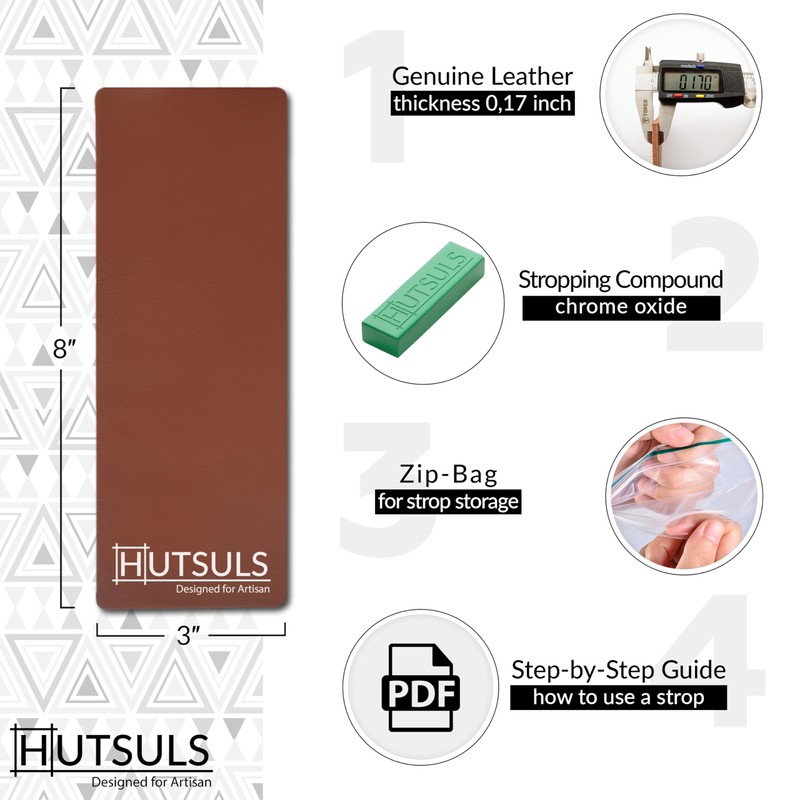 Hutsuls Brown Leather Strop with Compound - Get Razor-Sharp Edges