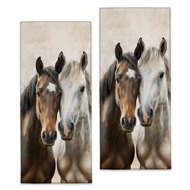 Turamurra Horse Hand Towels - 2 Pack, 14.5" X 28", Soft Microfiber Polyester Bath Towel Set with Brown and White Horse, for Bathroom Kitchen Spa Hotel Decor Gifts for Women
