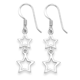 Heather Needham Sterling Silver Star Earrings - SIZE: 19mm. Gift boxed double star earrings. 6102/HNbox
