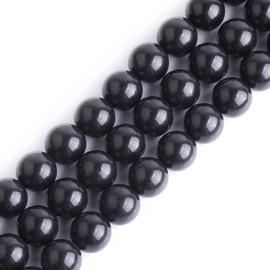 GEM-Inside 10mm Natural Black Russian Shungite Polished Round Stone Chakra Beads for Jewelry Making Full 15" Strand Power Energy Healing Stone